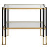 accent table side iron black gold 2-tier glass contemporary