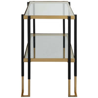 accent table side iron black gold 2-tier glass contemporary