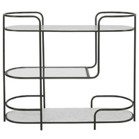 trolley bar console satin black tempered glass shelves