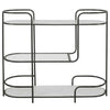 trolley bar console satin black tempered glass shelves