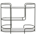 trolley bar console satin black tempered glass shelves