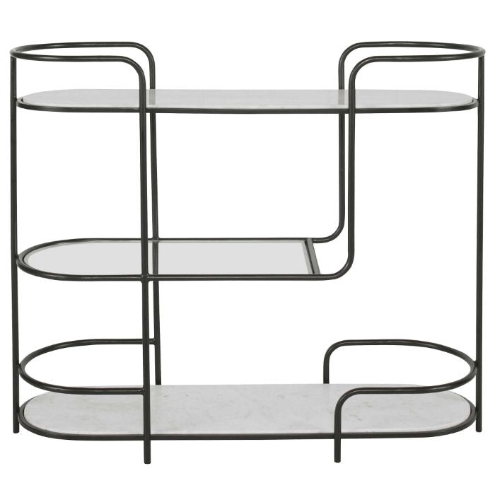 trolley bar console satin black tempered glass shelves