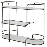 trolley bar console satin black tempered glass shelves