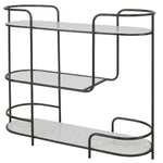 trolley bar console satin black tempered glass shelves