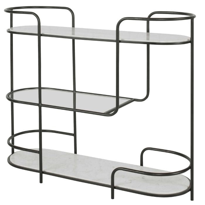 trolley bar console satin black tempered glass shelves