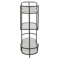 trolley bar console satin black tempered glass shelves