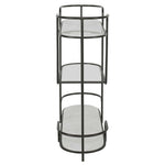 trolley bar console satin black tempered glass shelves