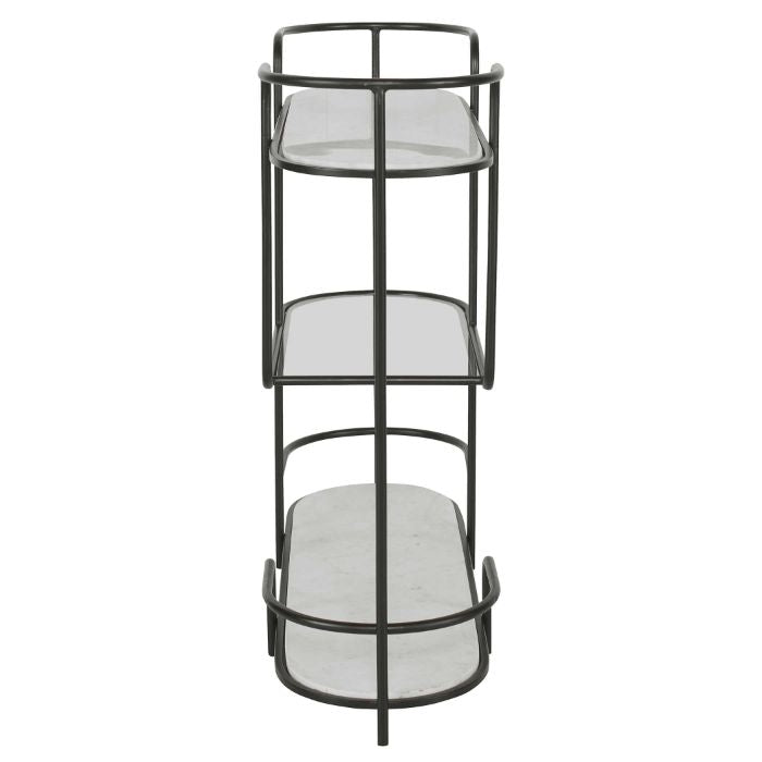 trolley bar console satin black tempered glass shelves