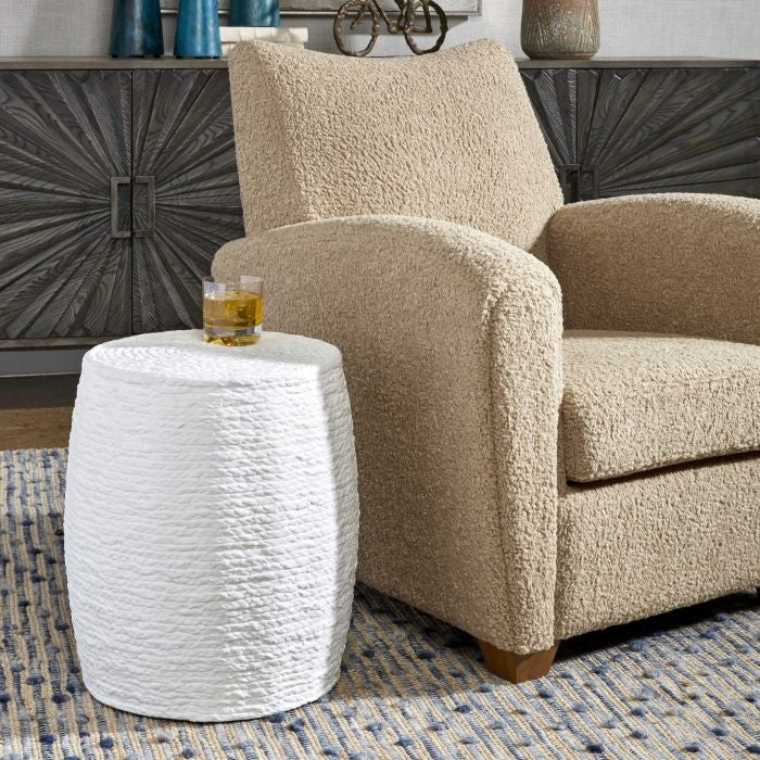 white round braided straw side table accent stool