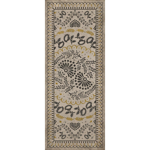 vinyl floor runner vintage flowers tan black