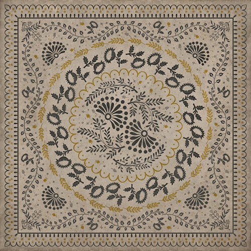 vinyl floor square mat vintage flowers tan black