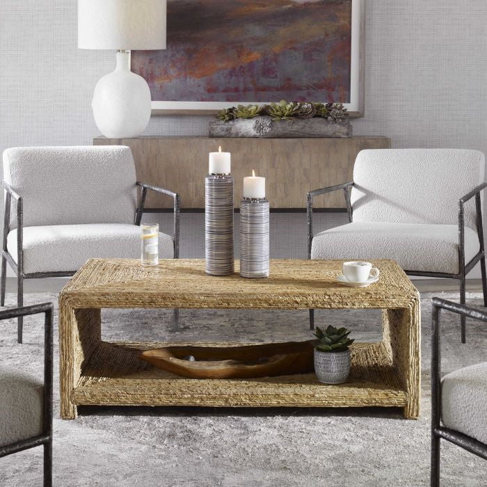 open design natural banana plant coffee table coastal