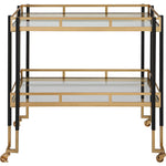 bar cart black brushed gold glass shelves casters