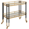 bar cart black brushed gold glass shelves casters