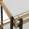 bar cart black brushed gold glass shelves casters