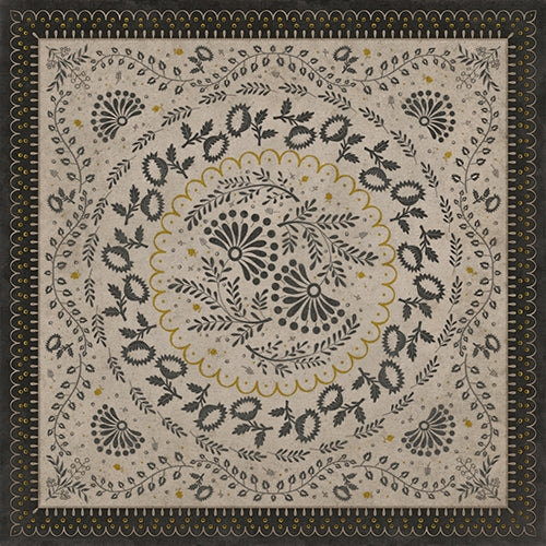 vinyl floor square mat vintage flowers tan black