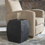 rustic black solid wood accent table stool bowed corners