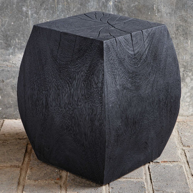 rustic black solid wood accent table stool bowed corners