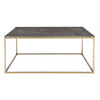 square coffee table brass finish dark gray faux shagreen leather top contemporary