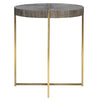 round accent table brass finish gray veneer wood