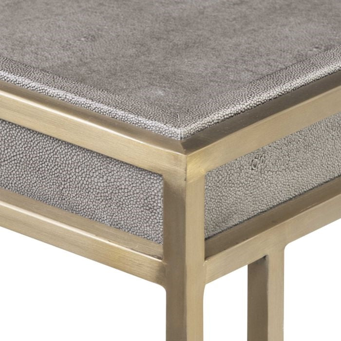 console table faux charcoal gray shagreen leather brass steel frame