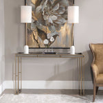 console table faux charcoal gray shagreen leather brass steel frame