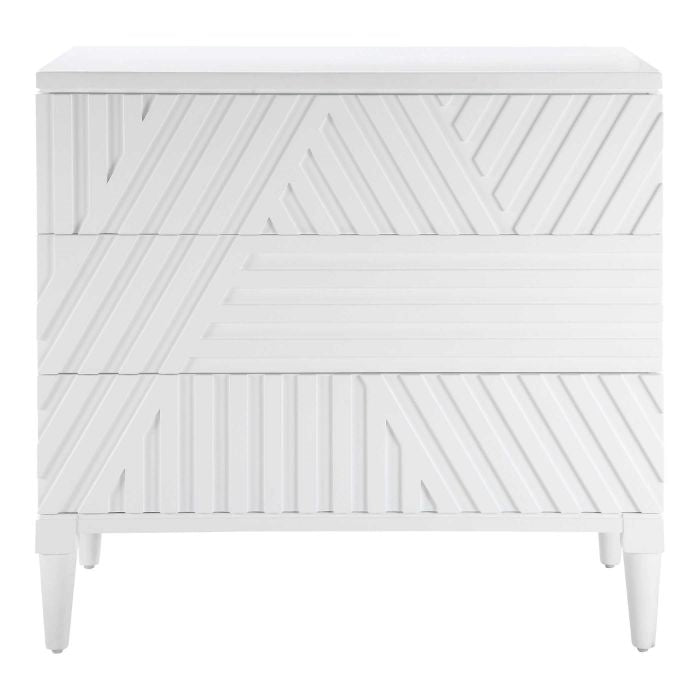 3-drawer chest modern geometric carved front white
