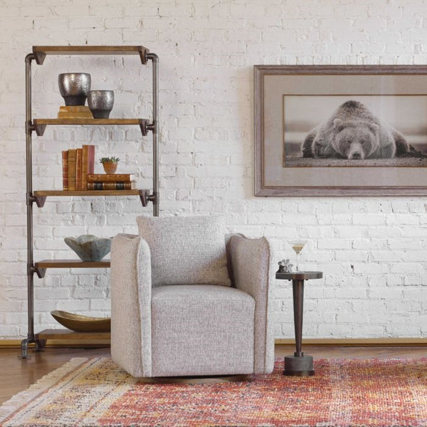 standing shelf unit etagere wood five pipe frame industrial