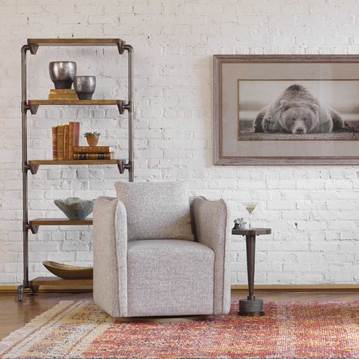 standing shelf unit etagere wood five pipe frame industrial