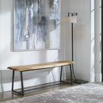 bench natural wood iron base