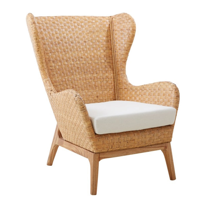 rattan wing chair white high back cream cushion