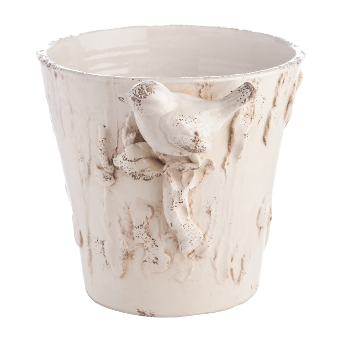 white distressed pot bird textured