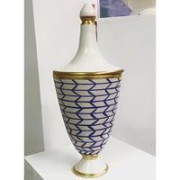 blue white zig zag urn lid gold bands