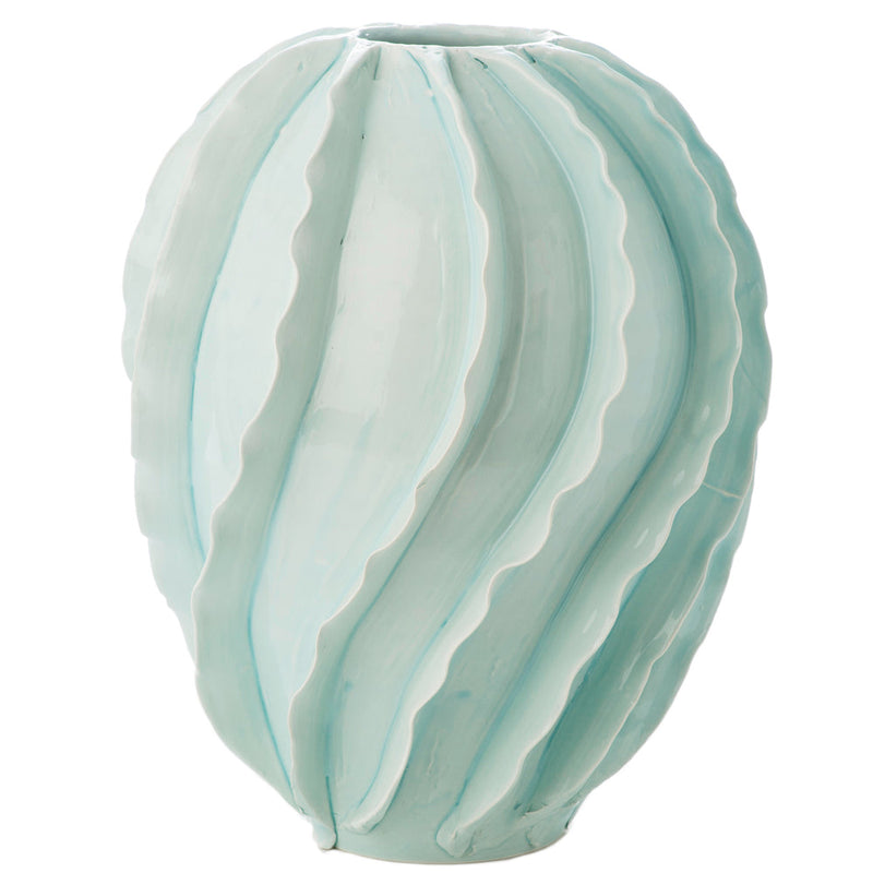 light aqua tall vase ceramic ribbons lid