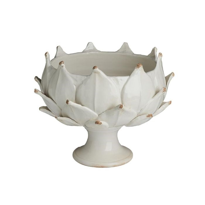 white artichoke footed planter centerpiece bowl