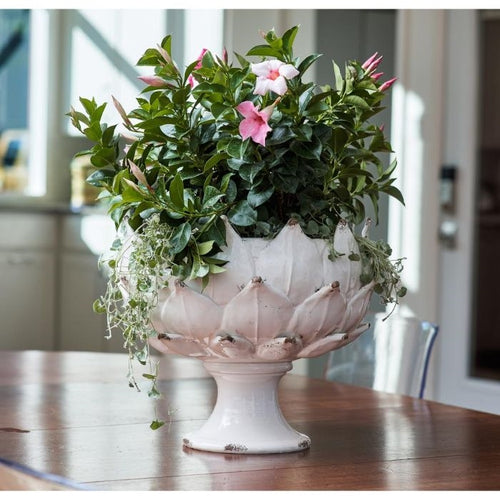 white artichoke footed planter centerpiece bowl