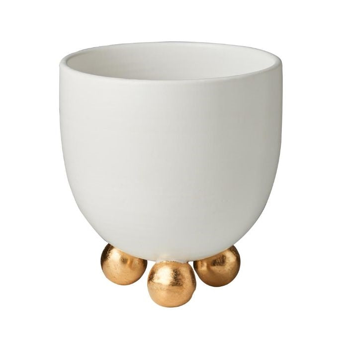 matte cachepot white footed gold ceramic