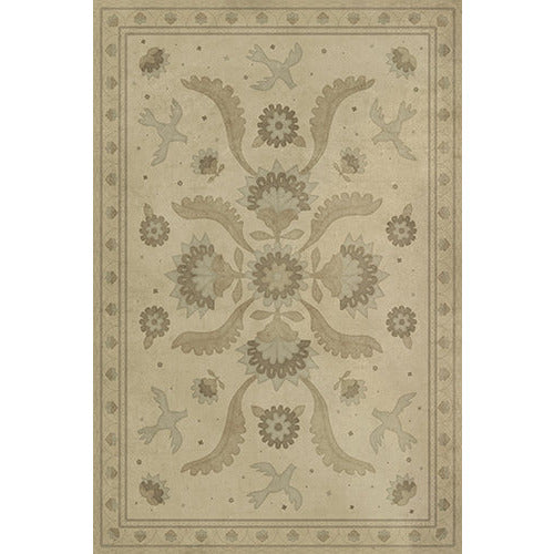 vinyl floor mat rug beige folk art birds