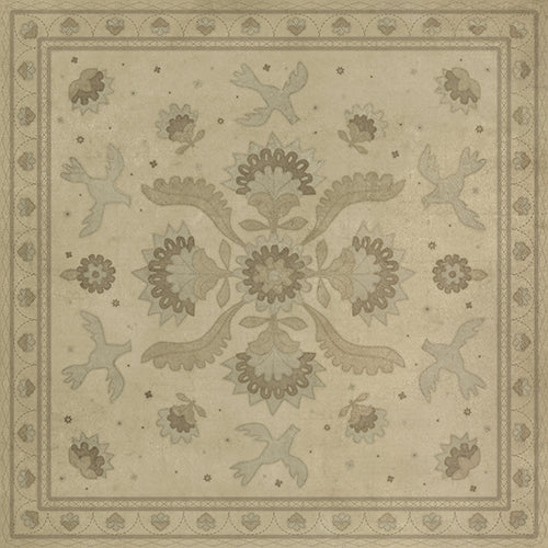 vinyl floor mat square rug beige folk art birds
