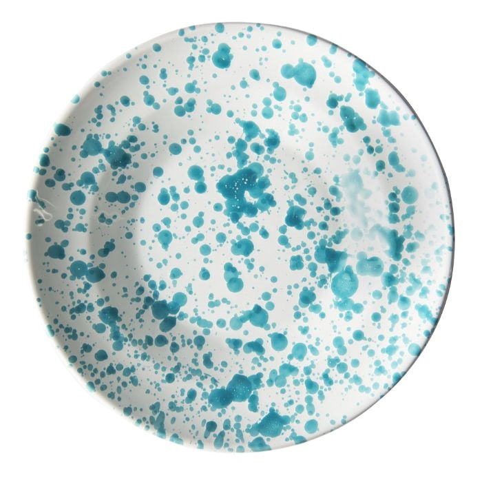 soup bowl turquoise white speckled