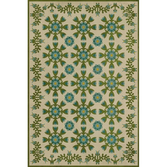 green teal floral lay flat rug