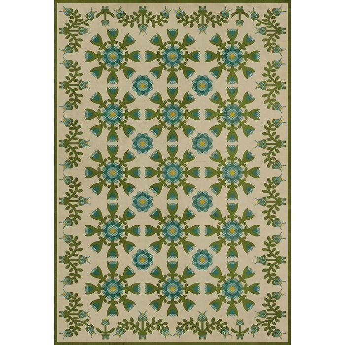 green teal floral lay flat rug