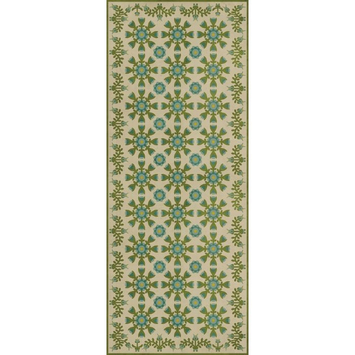green teal floral lay flat rug