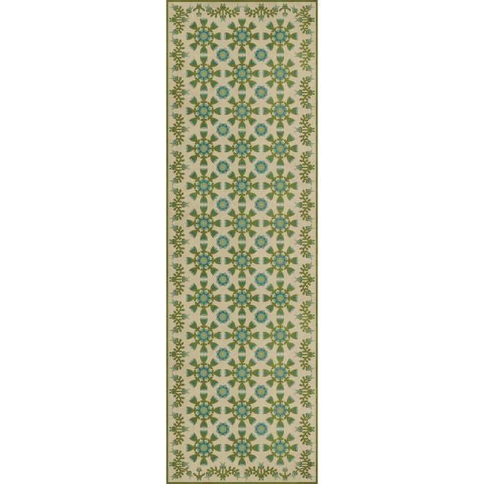 green teal floral lay flat rug