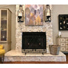 fireplace screen iron panel mesh square triangles bronze brass geometric contemporary modern stand