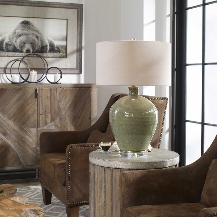 emerald green glazed ceramic table lamp