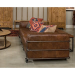 couch sofa brown leather iron casters 3-section metal frame transitional