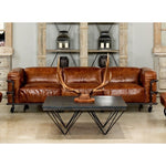 couch sofa brown leather iron casters 3-section metal frame transitional