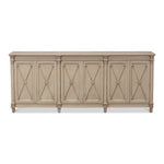 console table wood dark beige distressed arrow doors removable shelves