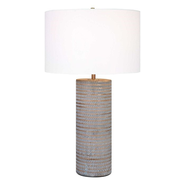 table lamp frosted gray chiseled white drum shade
